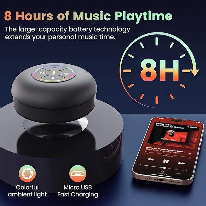 Large Suction Cup Waterproof Bluetooth Speaker with LED Light  – Portable, Wireless & Fun!