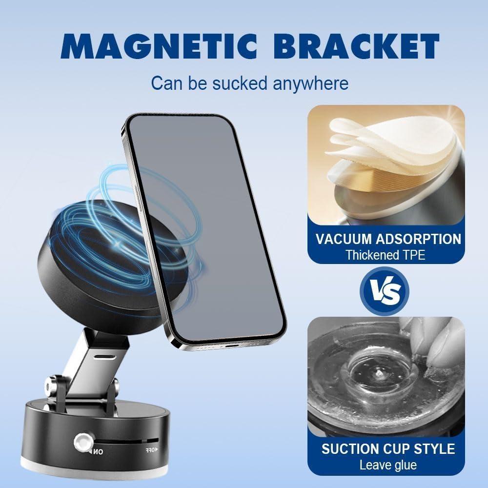 Seynli Magnetic Vacuum Suction Phone Holder – Strong Grip | 360° View | Universal Fit (Black)